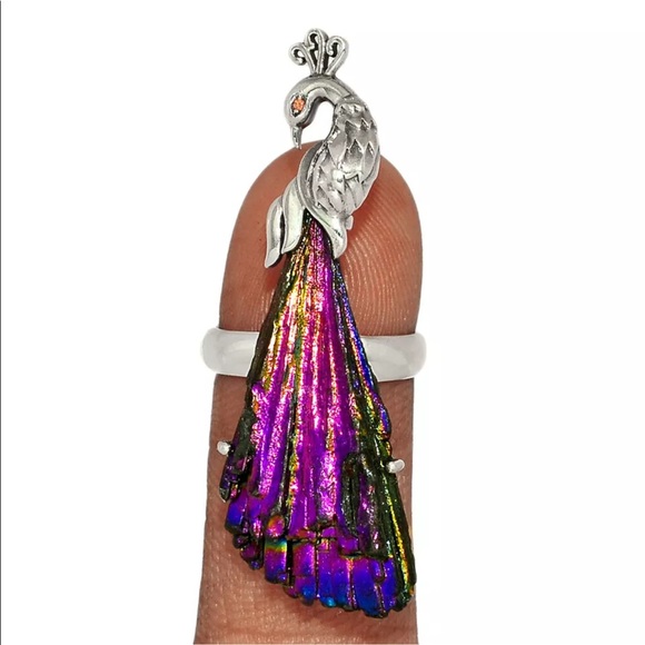 Earth Art hand crafted artisan Jewelry - Peacock Rainbow Aura Kyanite Silver rings